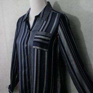 Westport Blue Striped Rayon Front Button Blouse SZ S EUC